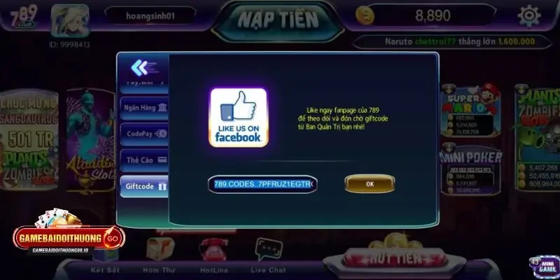 Cách nhận gift code 789club