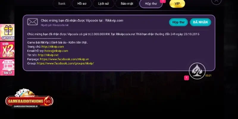 Săn gift code game bài Rikvip